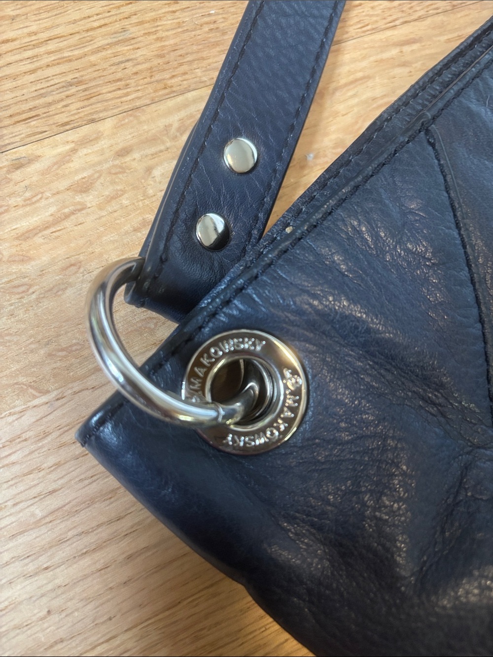 B. Makowski navy blue shoulder bag with silver studded details - Picture 3 of 6